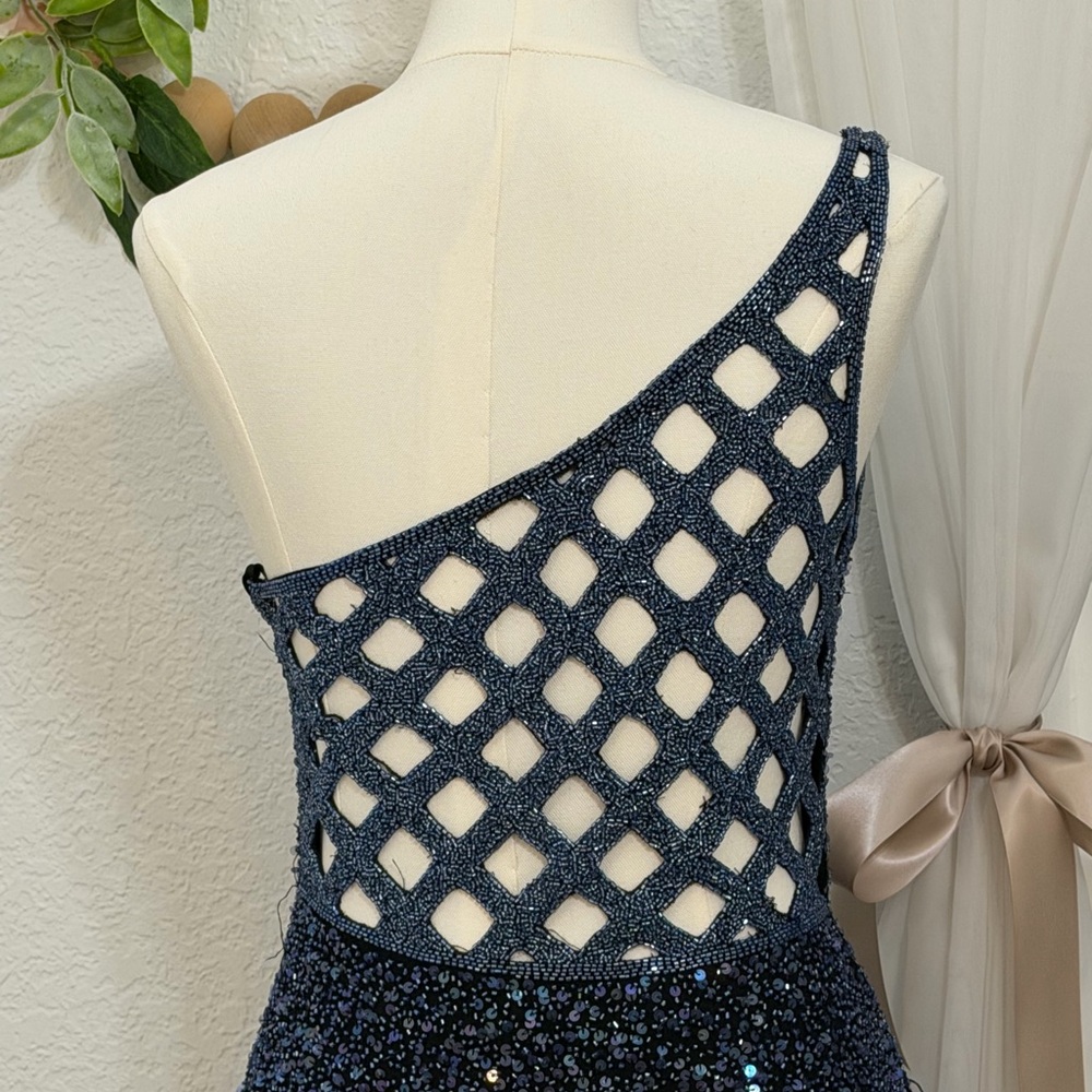 SCALA Fully Beaded Navy Blue Silk Formal Evening Prom Dress Gown Sz M - $1398 - Picture 10 of 16